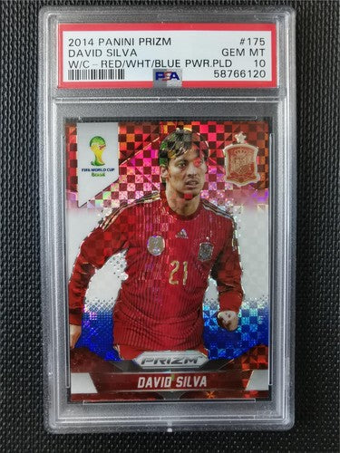 2014 Panini Prizm World Cup David Silva PSA 10 RED/WHT/BLUE PWR.PLD Prizm #175