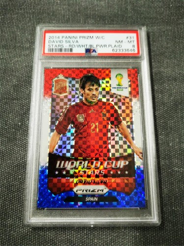 2014 Panini Prizm World Cup Stars David Silva Red/White/Blue Power Plaid PSA 8