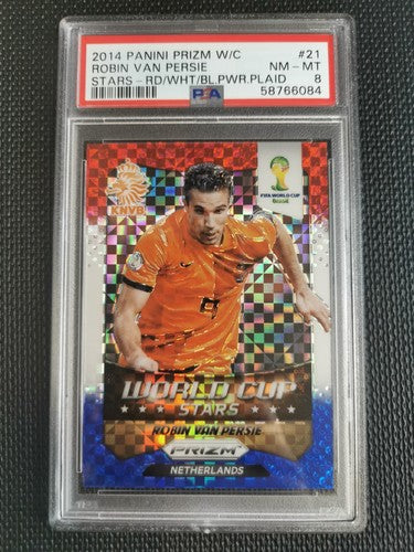 2014 Panini Prizm World Cup Stars Robin Van Persie PSA 8 RED/WHT/BL PWR PLAID