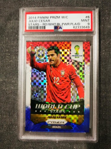 2014 Panini Prizm World Cup Stars #6 Julio Cesar Red/White/Blue Power Plaid PSA9