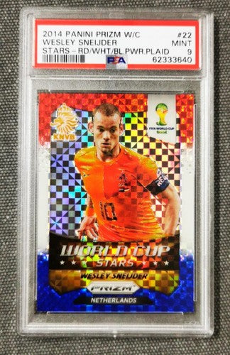 Wesley Sneijder 2014 Panini Prizm World Cup Stars Red/White/Blue Pwr Plaid PSA 9