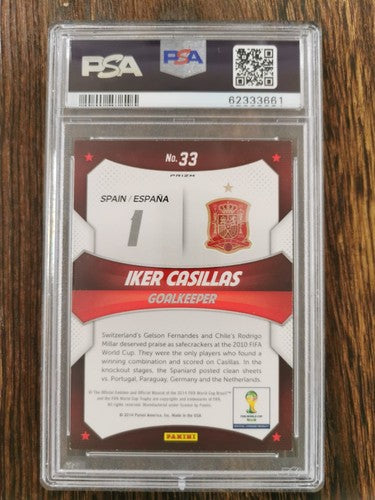 2014 Panini Prizm World Cup Stars 33 Iker Casillas Blue & Red Wave Prizm PSA 9