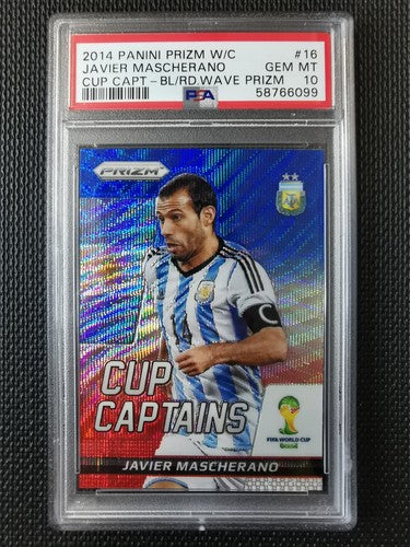 2014 Panini Prizm World Cup Captains Javier Mascherano BL/RD.Wave Prizm PSA 10