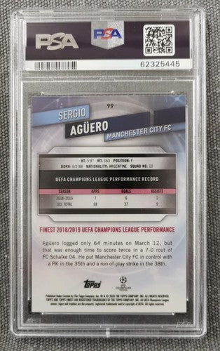 Sergio Aguero 2019 Topps Finest UEFA Champions League #99 PSA  9