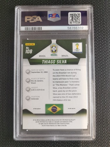 2014 Panini Prizm World Cup Thiago Silva PSA 8 RED/WHT/BLUE PWR.PLD