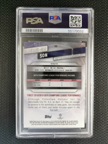 Son Heung-min 2019 Topps Finest Refractor PSA 10 GEM MT