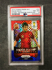 2014 Panini Prizm World Cup Stars David Silva Red/White/Blue Power Plaid PSA 8