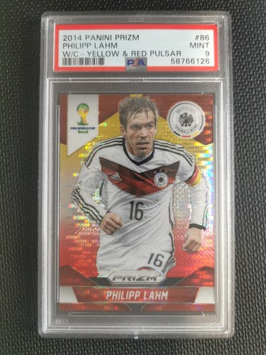 2014 Panini Prizm World Cup Philipp Lahm PSA 9 Yellow & Red Pulsar #86