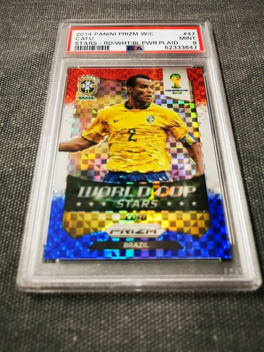 2014 Panini Prizm World Cup Stars 47 Cafu Red/White/Blue Power Plaid PSA 9