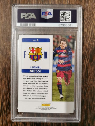 2015 Panini Donruss Fantastic Finishers 8 Lionel Messi PSA 9 MINT