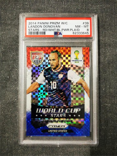 2014 Panini Prizm World Cup Stars Landon Donovan Red/White/Blue Power Plaid PSA8