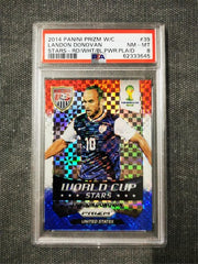 2014 Panini Prizm World Cup Stars Landon Donovan Red/White/Blue Power Plaid PSA8