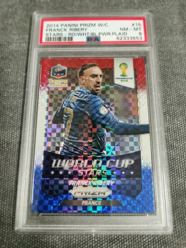 Frank Ribery 2014 Panini Prizm World Cup Stars 15 RD/WHT/BL Power Plaid PSA 8