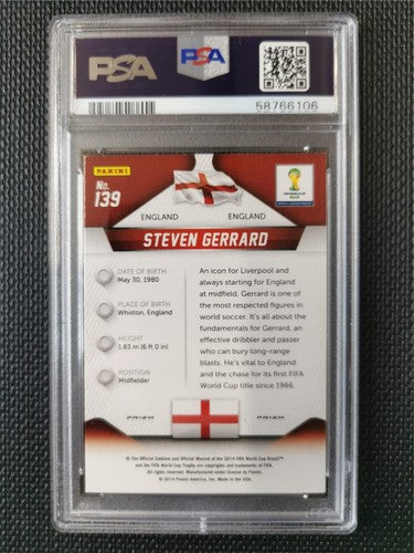 2014 Panini Prizm World Cup Steven Gerrard Yellow & Red Pulsar PSA 10 GEM MT