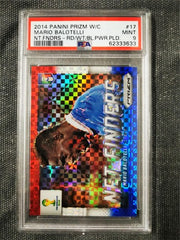 Mario Balotelli 2014 Panini Prizm World Cup Net Finders RD/WT/BL.PWR.PLD PSA 9
