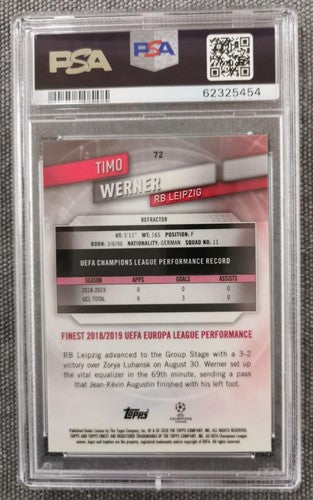 Timo Werner Topps Finest 2019 UCL Refractor #72 PSA 9