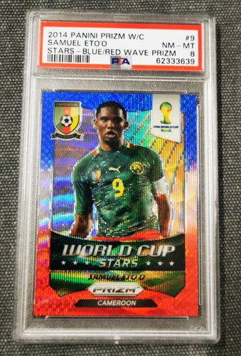 Samuel Eto 2014 Panini Prizm World Cup Stars #9 Blue & Red Wave Prizm PSA 8