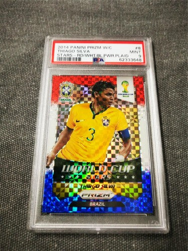 2014 Panini Prizm World Cup Stars Thiago Silva Red/White/Blue Power Plaid PSA 9