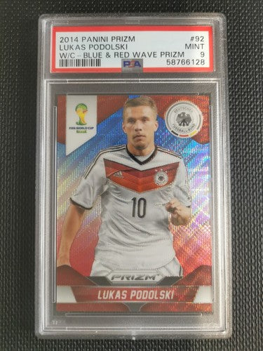 2014 Panini Prizm World Cup Lukas Podolski PSA 9 Blue & Red Wave Prizm #92