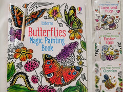 Magic Painting 4 Book Set Garden, Butterflies, Love & Hugs, Easter Eggs+ Brushes