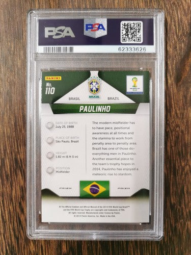2014 Panini Prizm World Cup 110 Paulinho Yellow & Red Pulsar PSA 9 MINT