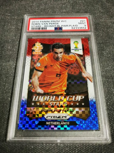 Robin Van Persie 2014 Panini Prizm World Cup Stars 21 RD/WHT/BL PWR Plaid PSA 9