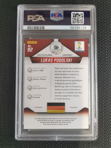 2014 Panini Prizm World Cup Lukas Podolski PSA 9 Blue & Red Wave Prizm #92