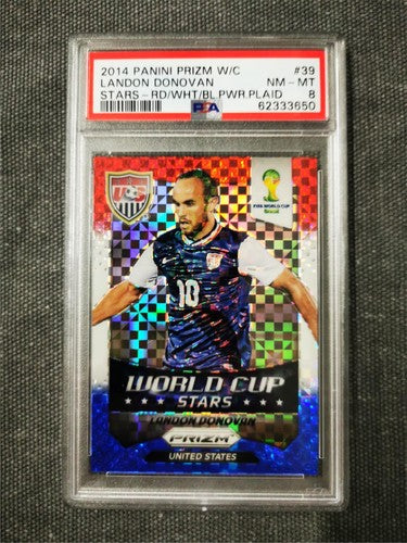 2014 Panini Prizm World Cup Stars Landon Donovan Red/White/Blue Power Plaid PSA8