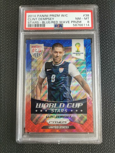 2014 Panini Prizm World Cup Clint Dempsey PSA 8 BLUE/RED Wave Prizm #38