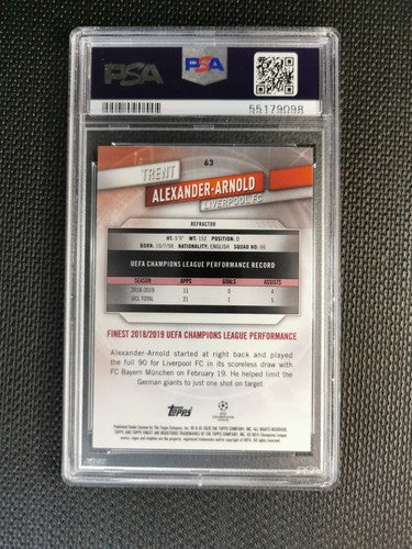 Trent Alexander-Arnold Topps Finest 2019 UCL Refractor PSA 9 Liverpool, England