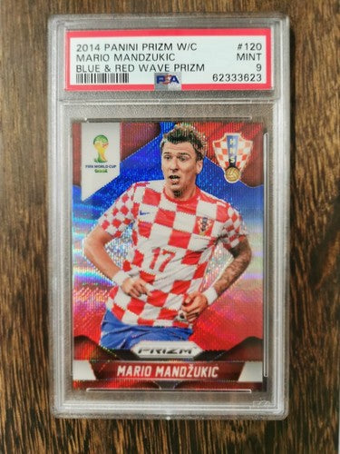 2014 Panini Prizm World Cup 120 Mario Mandzukic Blue & Red Wave Prizm PSA 9 MINT