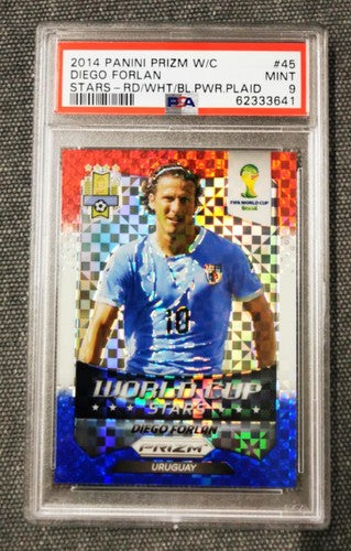 Diego Forlan 2014 Panini Prizm World Cup Stars Red/White/Blue Power Plaid PSA 9