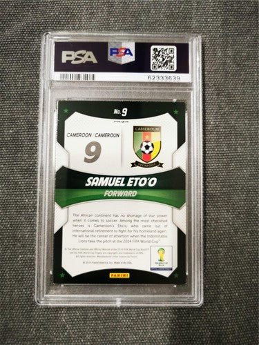 Samuel Eto 2014 Panini Prizm World Cup Stars #9 Blue & Red Wave Prizm PSA 8
