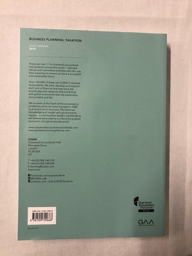 BUSINESS PLANNING TAX STUDY MANUAL 2019 ICAEW