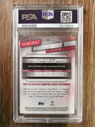 Erling Braut Haaland 2019 Topps Finest PSA 10 GEM MT Rookie