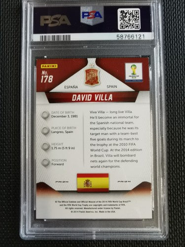 2014 Panini Prizm World Cup David Villa RED/WHT/BLUE PWR PLD PSA 9 MINT # 178