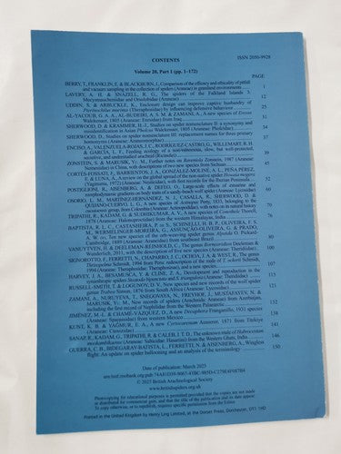Arachnology - The Journal of the British Arachnological Society Vol 20 p.1 2025
