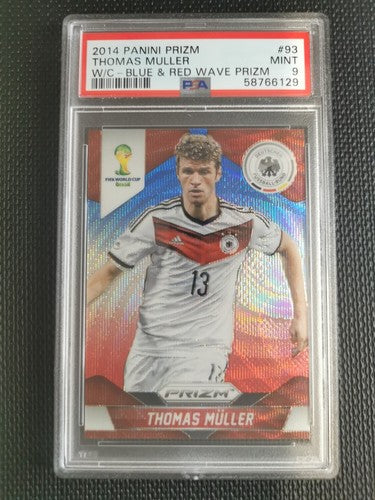 2014 Panini Prizm World Cup Thomas Muller PSA 9 Blue & Red Wave Prizm #93