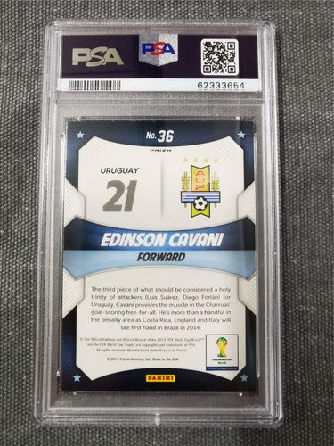 Edinson Cavani 2014 Panini Prizm World Cup Stars 36 RD/WHT/BL Power Plaid PSA 9