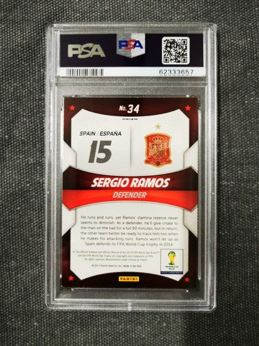 Sergio Ramos 2014 Panini Prizm World Cup Stars PSA 9 BLUE/RED Wave Prizm #34