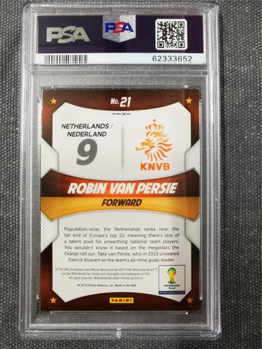 Robin Van Persie 2014 Panini Prizm World Cup Stars 21 RD/WHT/BL PWR Plaid PSA 9