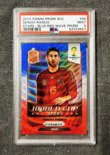 Sergio Ramos 2014 Panini Prizm World Cup Stars PSA 9 BLUE/RED Wave Prizm #34