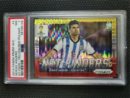 2014 Panini Prizm World Cup Sergio Aguero PSA 7 Net Finders YELLOW/RED PULSAR #3