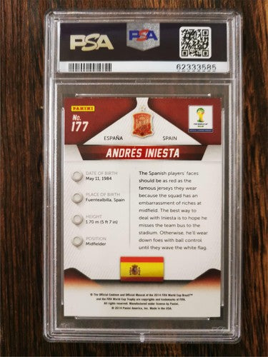 2014 Panini Prizm World Cup 177 Andres Iniesta MINT PSA 9 Barcelona, Spain