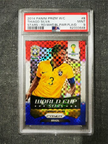 2014 Panini Prizm World Cup Stars Thiago Silva Red/White/Blue Power Plaid PSA 9