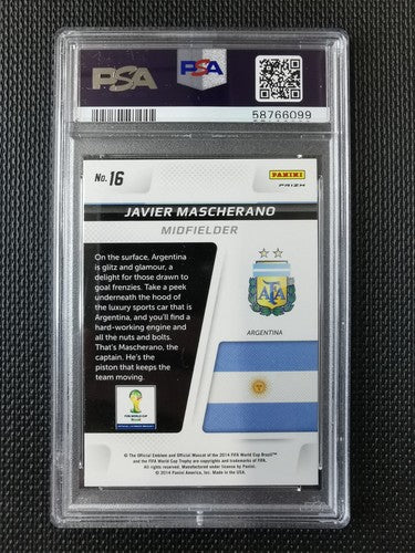 2014 Panini Prizm World Cup Captains Javier Mascherano BL/RD.Wave Prizm PSA 10