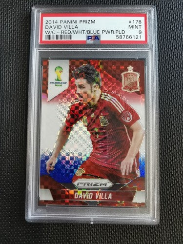 2014 Panini Prizm World Cup David Villa RED/WHT/BLUE PWR PLD PSA 9 MINT # 178