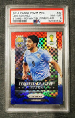 LUIS SUAREZ 2014 Panini Prizm World Cup Stars 37 Red/White/Blue Power Plaid PSA8