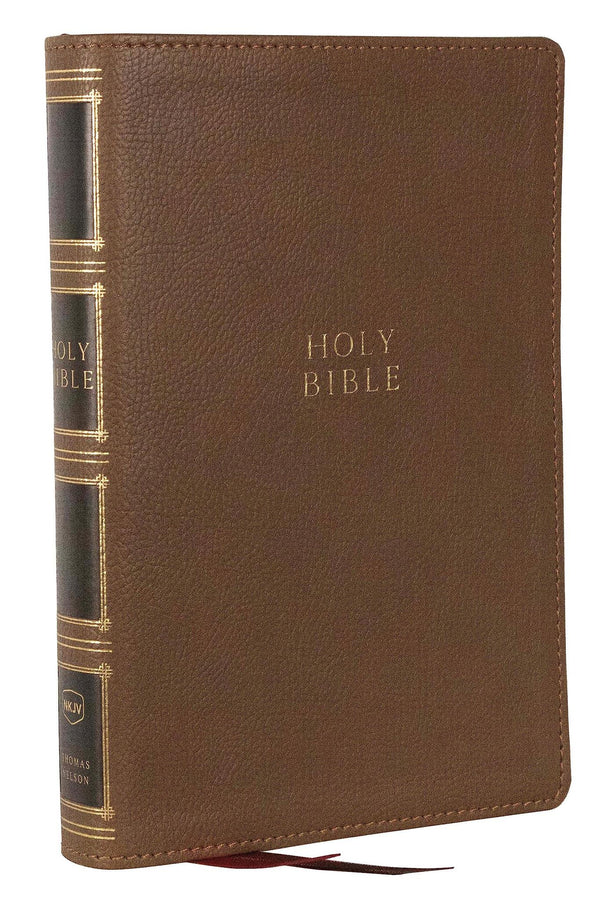 NKJV, Compact Center-Column Reference Bible, Leathersoft, Brown, Red Letter by Thomas Nelson - used book at Perkology Books