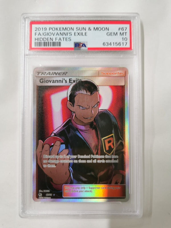 PSA 10 Gem Mint Giovanni's Exile Full Art Hidden Fates 67/68 Pokemon Card